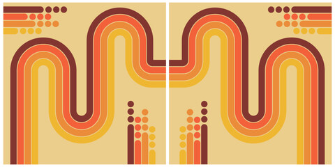 Retro-Style Curved Lines Design in Warm Orange and Yellow Hues