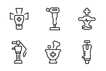 set of medical icons line art silhouette with vector Drawing Illustration

