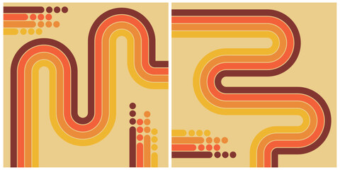 Retro Style Abstract Geometric Design With Vibrant Curved Lines and Warm Colors