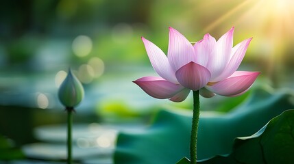 Serene Pink Lotus Flower in Sunlight