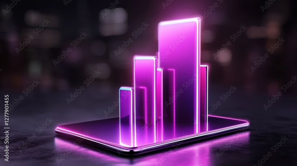Poster glowing neon abstract bar graph data visualization concept