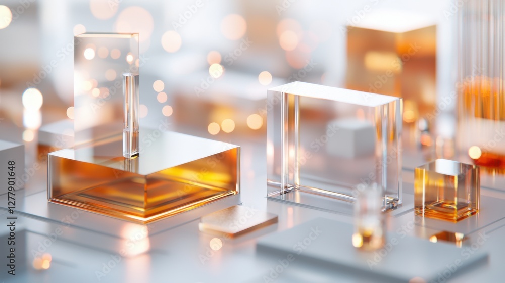 Poster captivating geometric prism display in luminous 3d render
