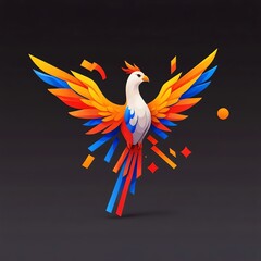 Majestic Phoenix: A vibrant digital art illustration of a phoenix bird with outstretched wings, against a dark background.
