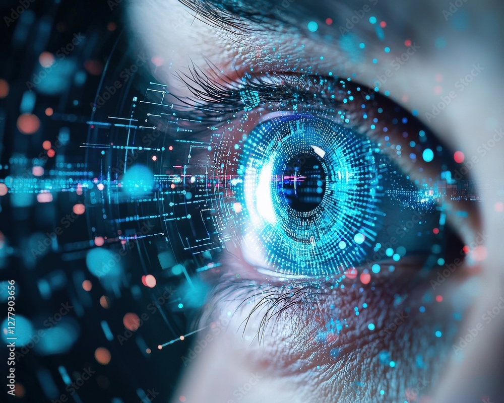 Poster futuristic eye with data visualization elements