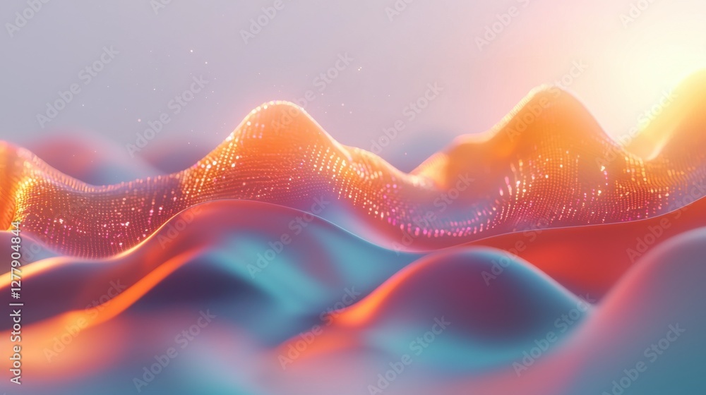 Poster mesmerizing digital waves of vibrant light and color creating a futuristic hypnotic flow