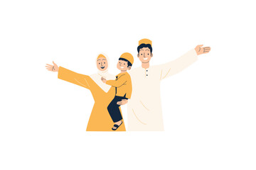 Muslim Family Character Illustration