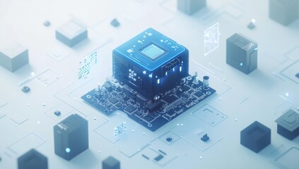 Futuristic Circuit Board with Advanced Chip, Abstract Technology Background