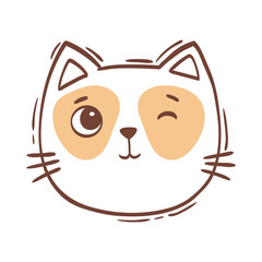 Hand drawn vector illustration cat face portrait. Illustration for icon, logo design, print, greeting card, sticker. Isolated cats face isolated on white background
