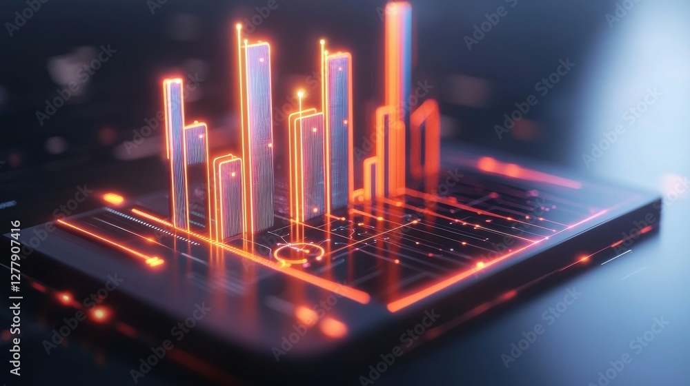 Aufkleber futuristic holographic data visualization abstract with neon lights and glowing geometry