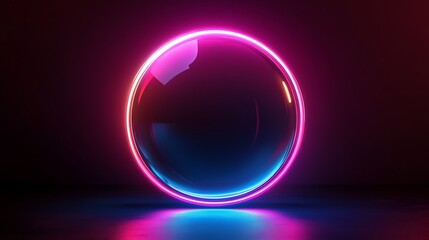 Fototapeta premium Abstract Neon Circle Sphere: Glowing Pink and Blue Orb in Dark Space