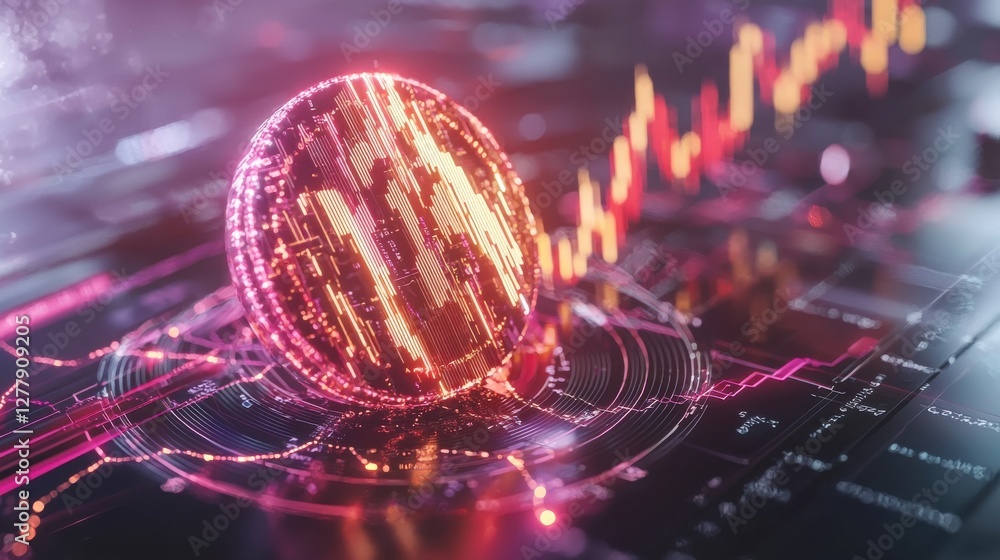 Poster glowing digital sphere with futuristic particle network in cosmic luminous background