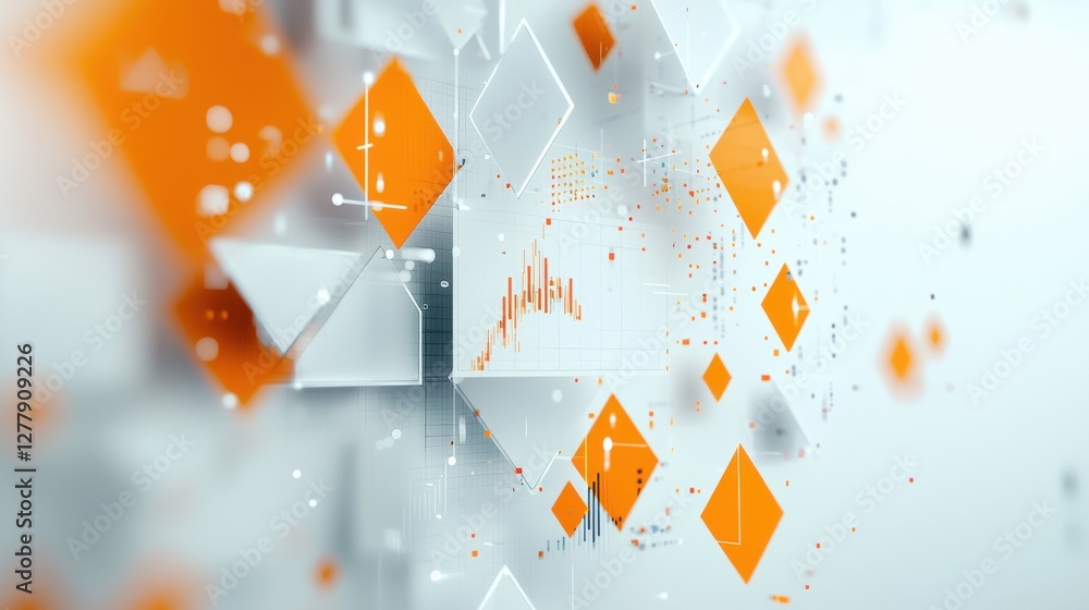 Poster mesmerizing abstract digital geometric shapes in vibrant multicolored kaleidoscopic composition