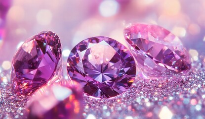 Pink diamonds sparkle on glitter, bokeh background, jewelry