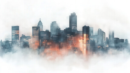 Fototapeta premium Modern Abstract Cityscape with Foggy Skyline and a Futuristic Urban Atmosphere