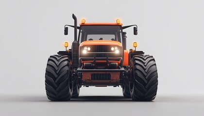 Obraz premium Orange tractor facing forward with headlights illuminating the foreground