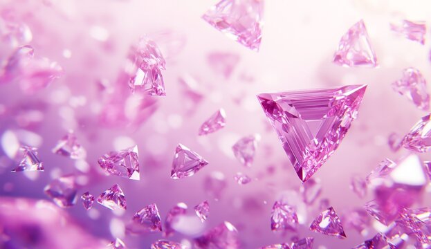 Pink Triangular Gems Falling, Soft Background, Luxury Design