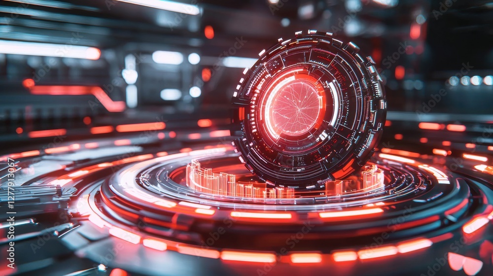 Aufkleber futuristic holographic sphere with glowing digital interface and data visualization
