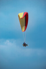 Paragliding over the clouds sunset view at Bir Billing Himachal Pradesh India. Clouds in the sky