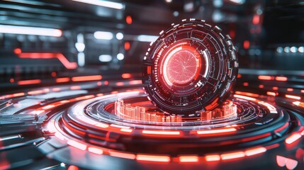 Futuristic Holographic Sphere with Glowing Digital Interface and Data Visualization