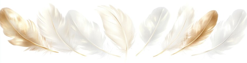 Obraz premium White & gold feathers float on white, design element
