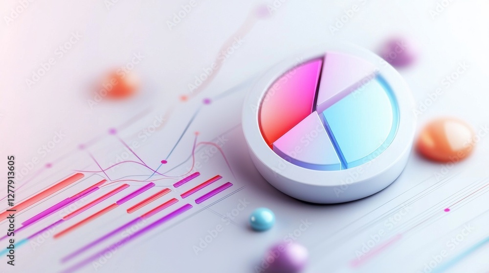 Aufkleber pastel color pie chart on desk with analytics and financial data