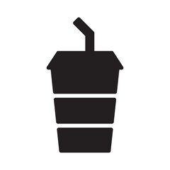 Obraz premium Beverage or soft drink with straw flat vector silhouette icon for food apps and websites