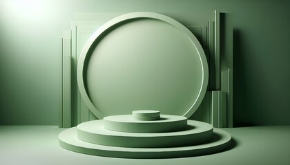 Minimal green podium product presentation 3d background with empty pedestal stage display mockup scene platform stand or modern cosmetic show advertising blank studio natural exhibition backdrop