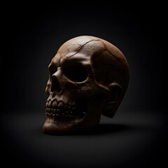 A Dark and Brooding 3D Render of a Human Skull, showcasing detailed textures and dramatic lighting.