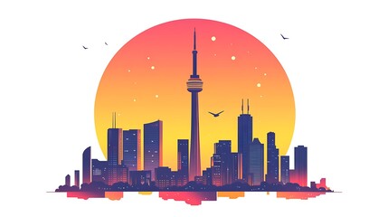 Obraz premium Toronto Skyline Sunset Cityscape Iconic Tower