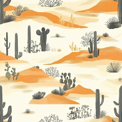 Desert Cactus Seamless Pattern Toile Inspired Design for Fashion and Home Decor