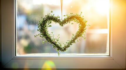 Obraz premium A lovingly crafted heart-shaped herb wreath made from sprigs of thyme and rosemary