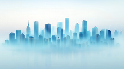 Fototapeta premium Panoramic misty city skyline at sunrise