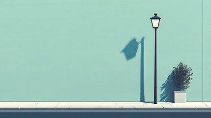 A simple street scene with a lamppost and plant