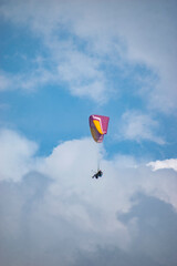 Paragliding over the clouds sunset view at Bir Billing Himachal Pradesh India. Clouds in the sky