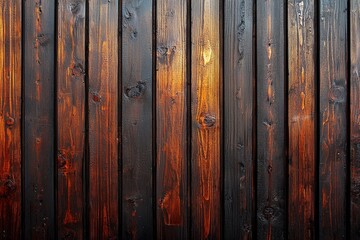 Obraz premium Burnt wood texture with rich orange and brown hues in vertical pattern