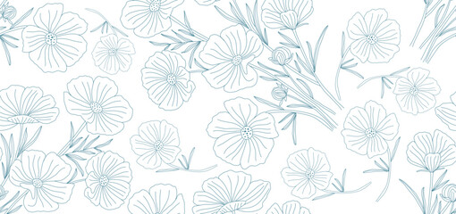 Abstract floral background with flower hand draw seamless pattern. matisse style.