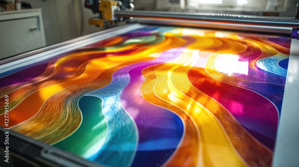 Poster large format printer applying vibrant colorful design on substrate
