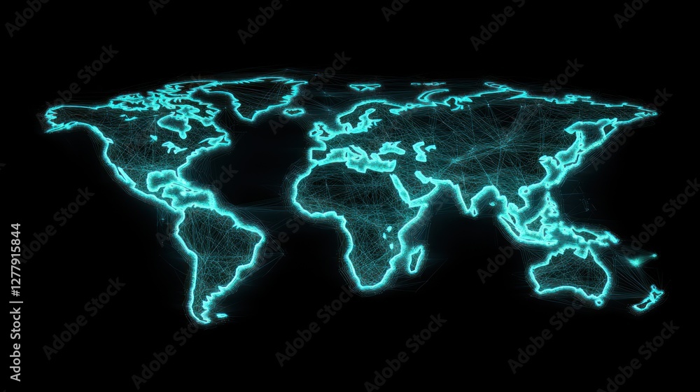 Aufkleber digital world map representation with glowing network connections