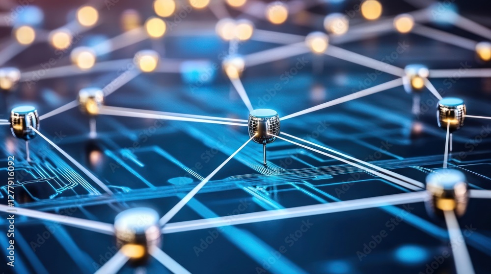 Poster abstract network connecting nodes on a futuristic circuit board
