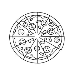 Pizza Icon: A classic pepperoni pizza, divided into even slices, a culinary emblem. Perfect for food-related projects.