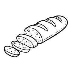 Artisan Bread Sliced: A hand-drawn illustration of a fresh loaf of artisan bread, partially sliced to reveal its appetizing texture.