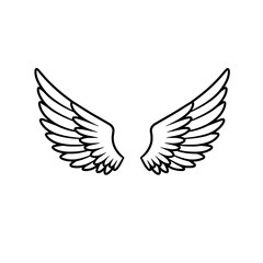 Ethereal Wings: A minimalist illustration of angelic wings, exuding a sense of freedom, spirituality, and aspiration, rendered in clean lines with meticulous detail.