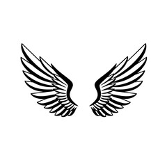 Soaring High: A pair of stylized angel wings, beautifully rendered in striking black and white, symbolize freedom and aspiration.||wings, angel, freedom, aspiration, feather, symbol, black and white.