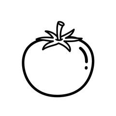 Tomato Illustration: A simple, clean line drawing of a ripe tomato, showcasing its classic round shape and green stem.