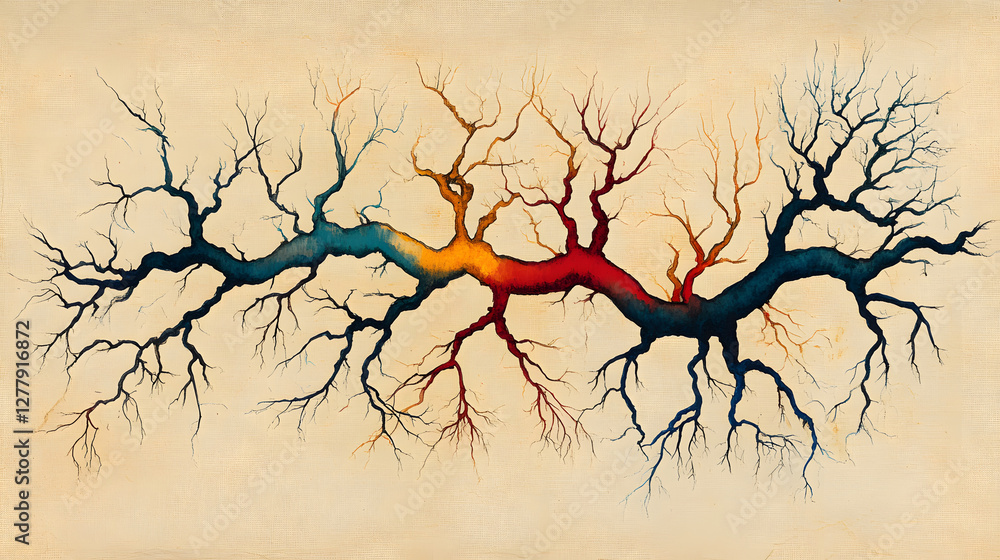 Poster colorful abstract tree branches against a textured background