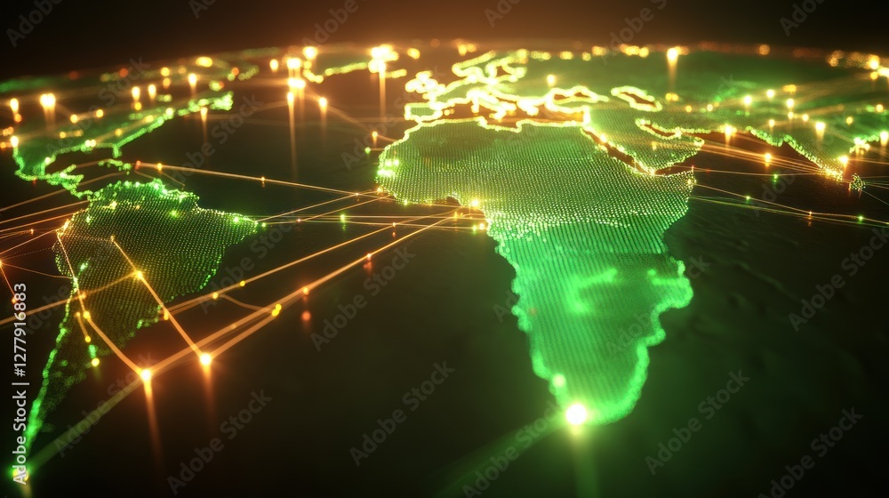 Poster world map with interconnected data connections across the globe