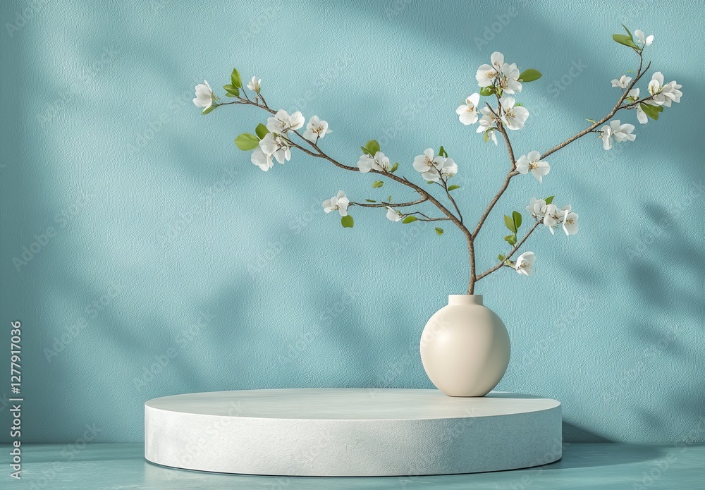 Wall mural Spring blossoms vase, studio, pastel background, product display