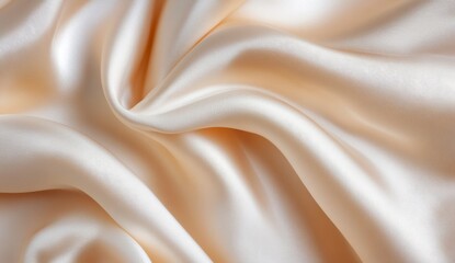 Obraz premium Peach silk fabric draped elegantly, soft folds, studio backdrop, textile design