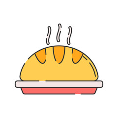 Hot Bread, Flat Design. A freshly baked steaming loaf, useful for bakery branding, food packaging, or warm meal concepts.