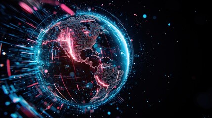 Obraz premium Futuristic Globe Concept with Neon Light Effects